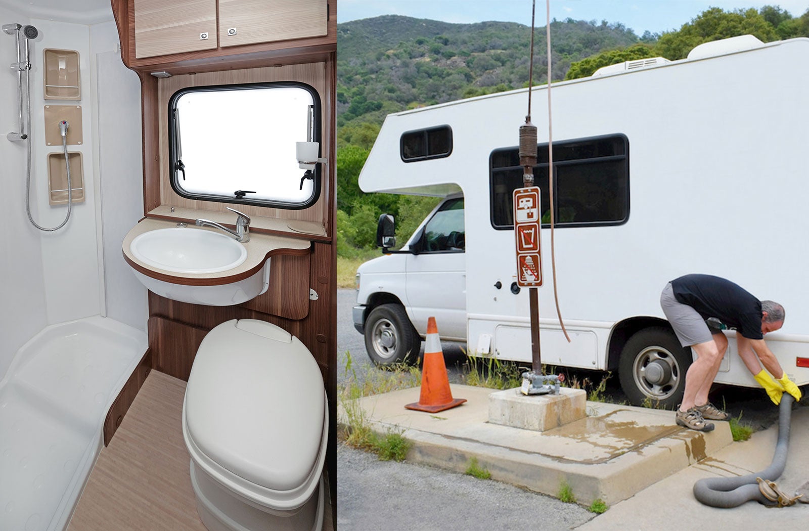Portable RV/camper toilet and holding tank setup in Bristol, Connecticut