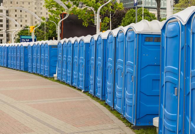 Seasonal porta potty units set up at a Bristol, Connecticut venue