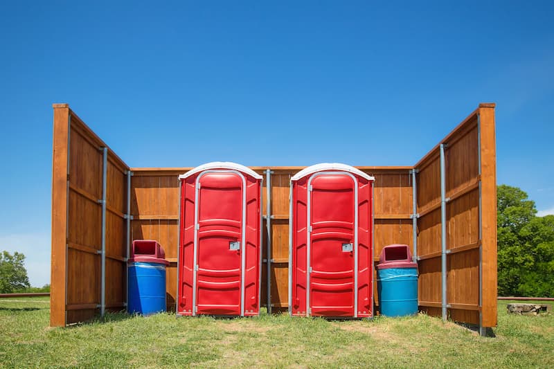 Short-term porta potty units staged for delivery in Bristol, Connecticut